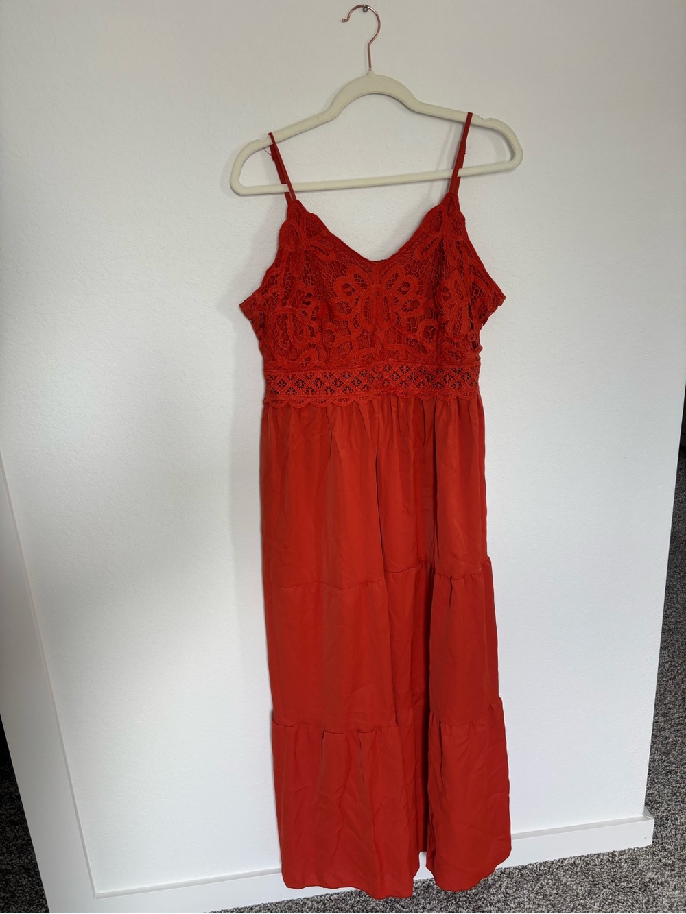 Dokuritu Burnt Orange Dress, Formal Beach Crochet Spaghetti Strap Long. Size XL